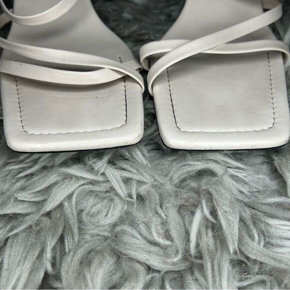 Zara neutral off white square toe round heel strappy sandals women’s shoe size 9 - Picture 6 of 12